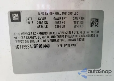 2016 Chevrolet Malibu Limited Ltz z USA, uszkodzony, nr VIN 1G11E5SA7GF161440